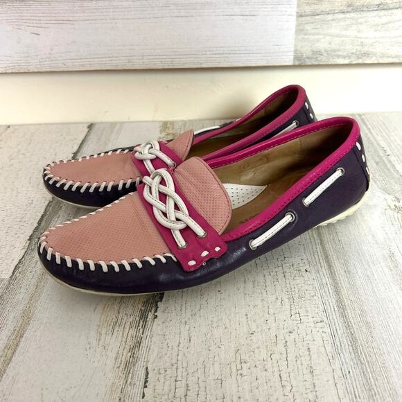 Robert Zur Women’s 7 Pink Purple Lambskin Driving Loafers Moccasins Designer - Picture 1 of 8